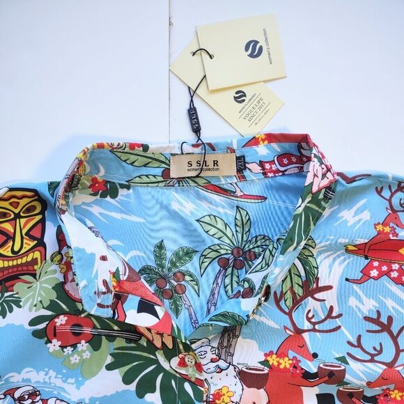 NWT 'Surf Santa Tiki Bar Tropical Shirt - SSLR  Short Sleeve Hawaiian  Women XXL - Picture 5 of 8